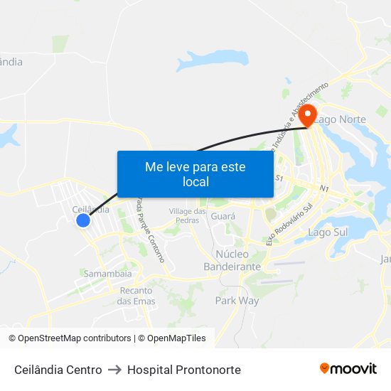 Ceilândia Centro to Hospital Prontonorte map