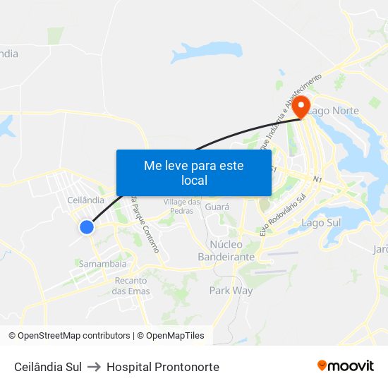 Ceilândia Sul to Hospital Prontonorte map