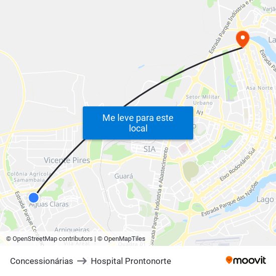 Concessionárias to Hospital Prontonorte map