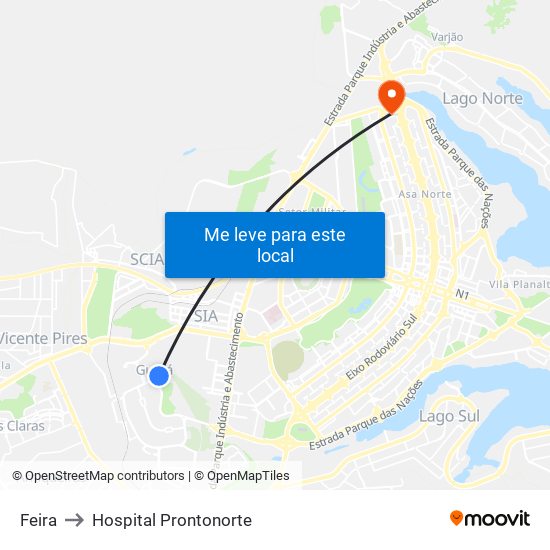 Feira to Hospital Prontonorte map