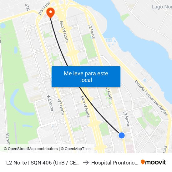 L2 Norte | Sqn 406 (Unb / Odonto Hub) to Hospital Prontonorte map