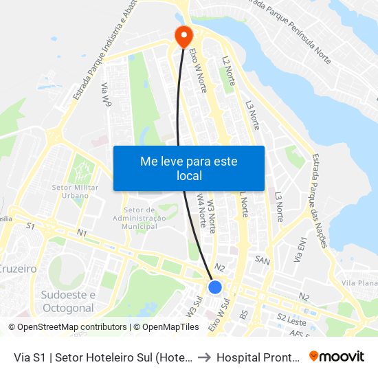 Via S1 | Setor Hoteleiro Sul (Hotel Nacional) to Hospital Prontonorte map