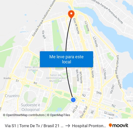 Via S1 | Torre De Tv / Brasil 21 / Shs to Hospital Prontonorte map