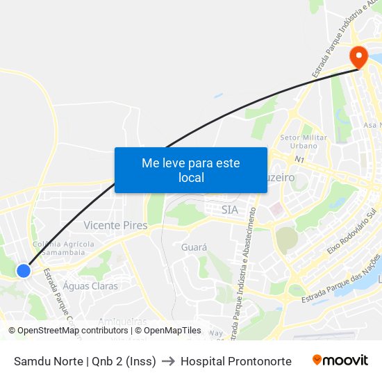 SAMDU N. | QNB 2 (INSS) to Hospital Prontonorte map