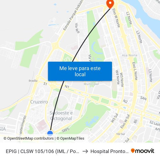 Epig | Sqsw 105 (Iml / Complexo Pcdf) to Hospital Prontonorte map