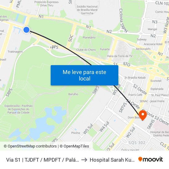 Via S1 | TJDFT / MPDFT / Palácio do Buriti to Hospital Sarah Kubitschek map