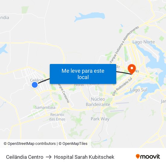 Ceilândia Centro to Hospital Sarah Kubitschek map