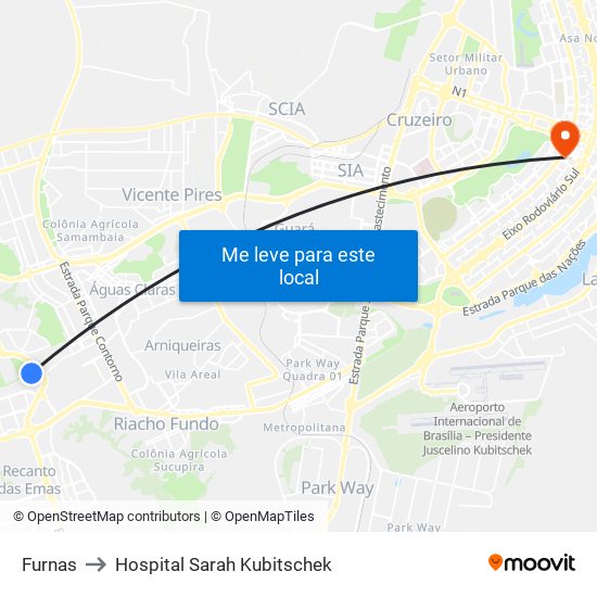 Furnas to Hospital Sarah Kubitschek map