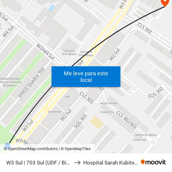 W3 Sul | 703 Sul (Udf / Big Box) to Hospital Sarah Kubitschek map