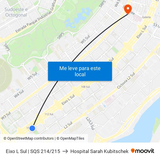 Eixo L Sul | Sqs 214/215 to Hospital Sarah Kubitschek map