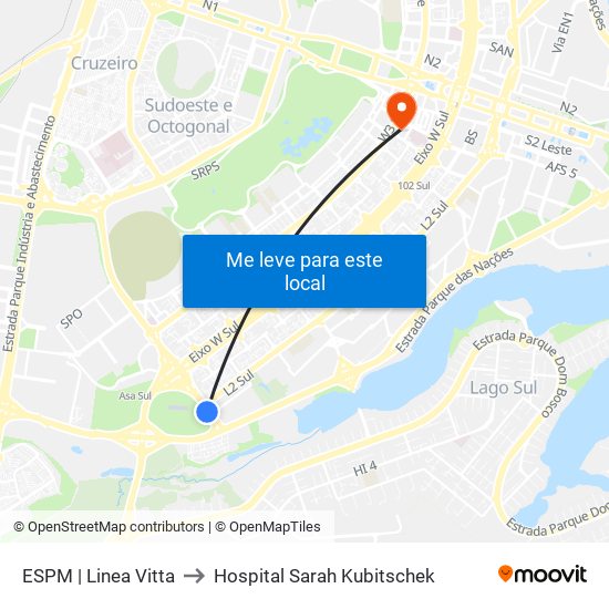 Sps| Embaixada Do Iraque to Hospital Sarah Kubitschek map