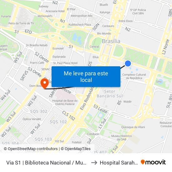Via S1 | Biblioteca Nacional / Museu Nacional / Sesi Lab to Hospital Sarah Kubitschek map