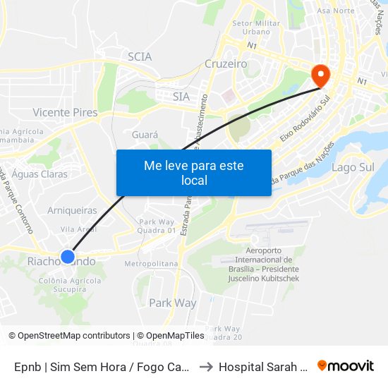 Epnb | Sim Sem Hora / Fogo Campeiro / Villa Brasil to Hospital Sarah Kubitschek map