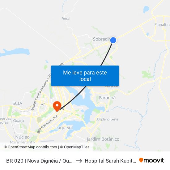 Br-020 | Nova Dignéia / Quadra 18 to Hospital Sarah Kubitschek map