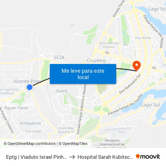 Eptg | Viaduto Israel Pinheiro to Hospital Sarah Kubitschek map