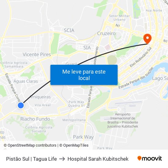 Pistão Sul | Csg 3 (Tagua Life) to Hospital Sarah Kubitschek map