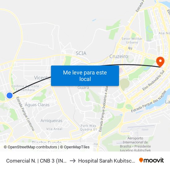 Comercial Norte | Cnb 3 (Inss) to Hospital Sarah Kubitschek map