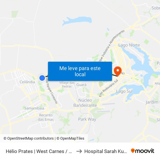 Hélio Prates | West Carnes / Taguacenter to Hospital Sarah Kubitschek map