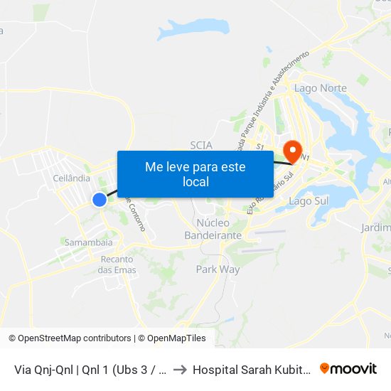 Via Qnj-Qnl | Qnl 1 (Ubs 3 / Ced 6) to Hospital Sarah Kubitschek map