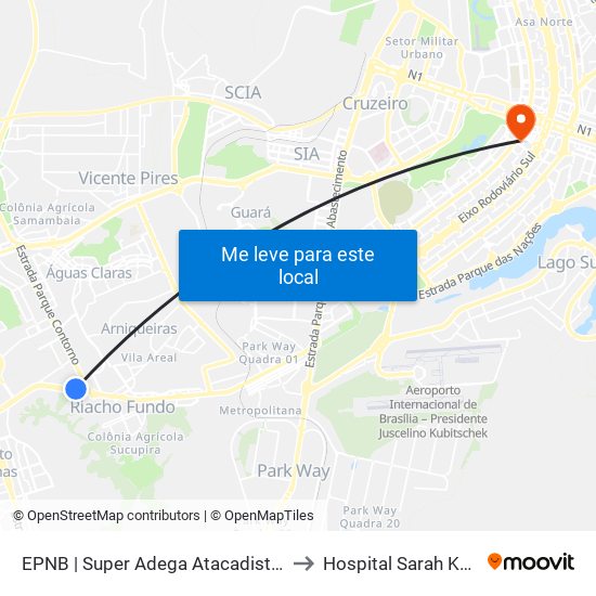 Epnb | Super Adega Atacadista / Gran Motel to Hospital Sarah Kubitschek map