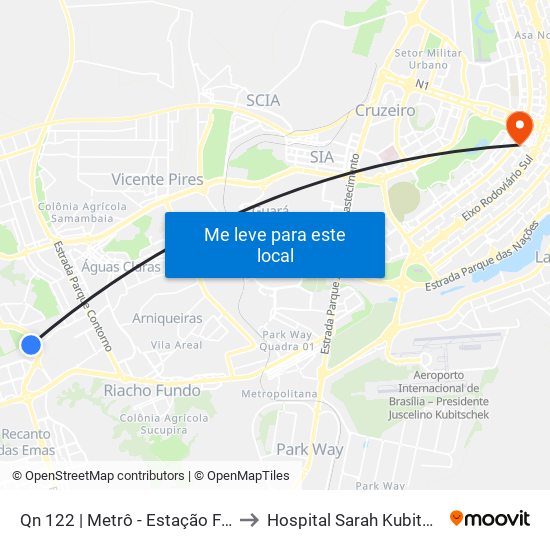 Qn 122 | Metrô - Estação Furnas to Hospital Sarah Kubitschek map