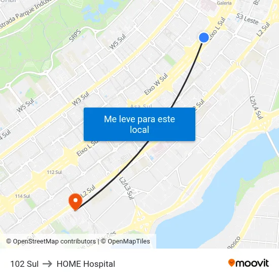 102 Sul to HOME Hospital map