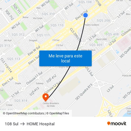 108 Sul to HOME Hospital map