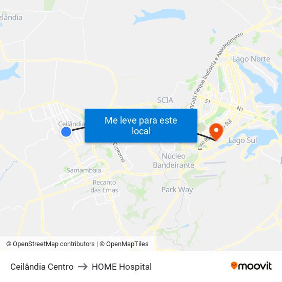 Ceilândia Centro to HOME Hospital map