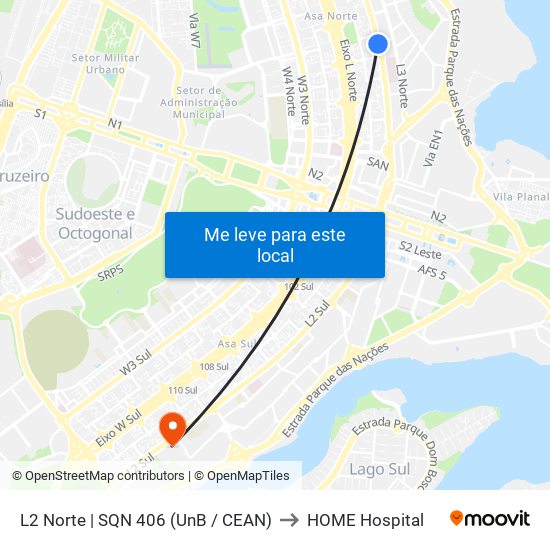 L2 Norte | Sqn 406 (Unb / Odonto Hub) to HOME Hospital map