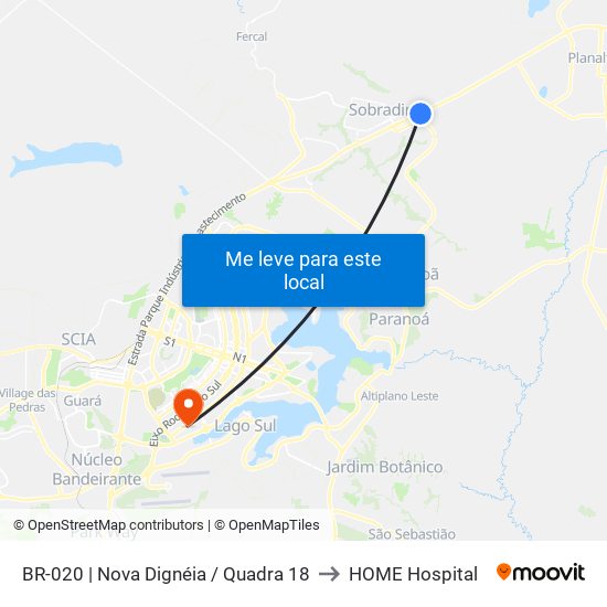 Br-020 | Nova Dignéia / Quadra 18 to HOME Hospital map