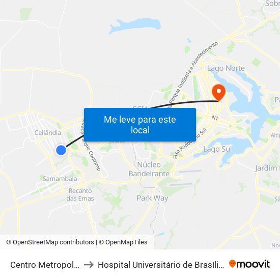 Centro Metropolitano to Hospital Universitário de Brasília (HUB) map