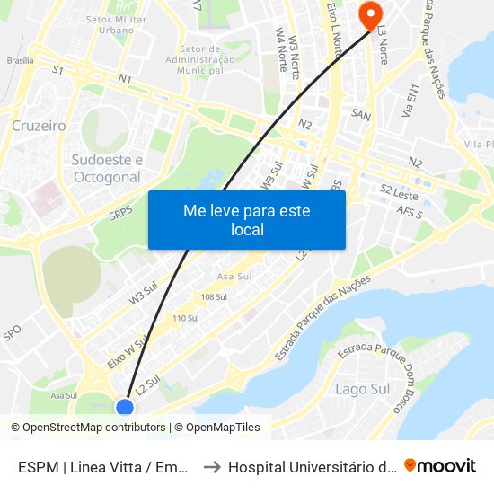 Sps | Linea Vitta to Hospital Universitário de Brasília (HUB) map