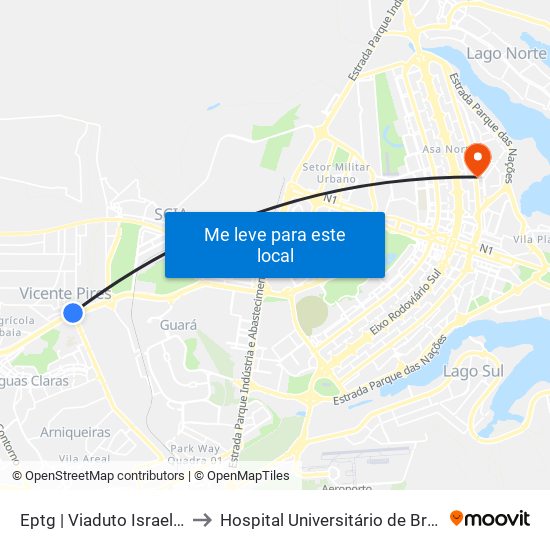Eptg | Viaduto Israel Pinheiro to Hospital Universitário de Brasília (HUB) map
