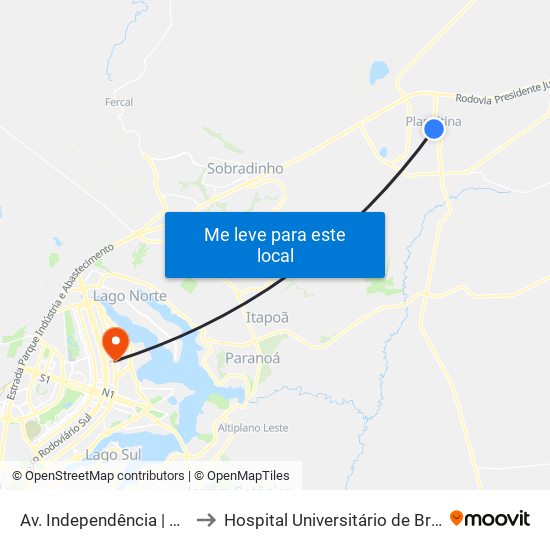 Av. Independência | Rodoviária to Hospital Universitário de Brasília (HUB) map