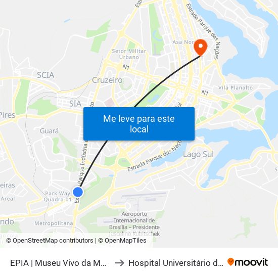 Epia Sul | Museu Vivo Da Memória Candanga to Hospital Universitário de Brasília (HUB) map