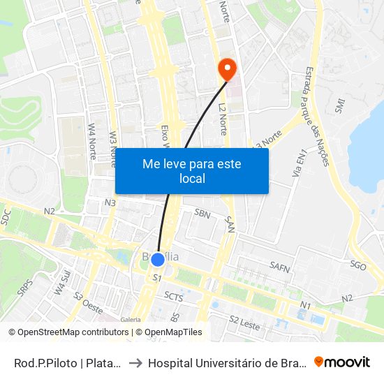 Rod.P.Piloto | Plataforma E to Hospital Universitário de Brasília (HUB) map