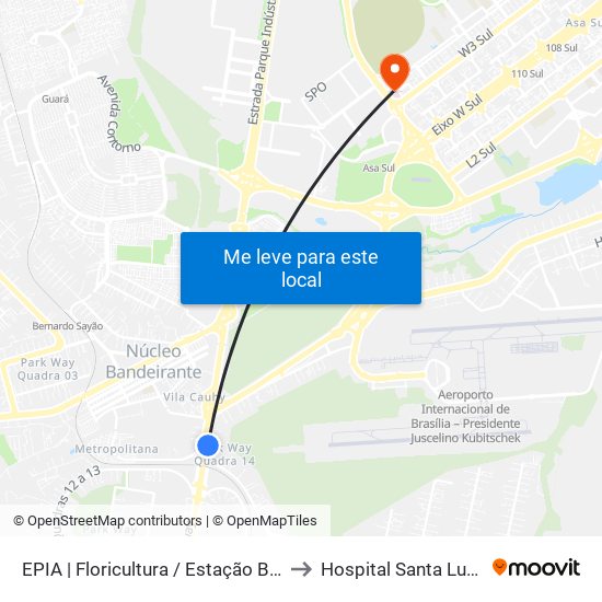 EPIA | Floricultura / Estação BRT Park Way to Hospital Santa Luzia (HSL) map