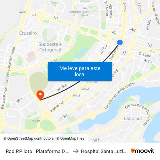 Rod.P.Piloto | Plataforma D (Box 16) to Hospital Santa Luzia (HSL) map