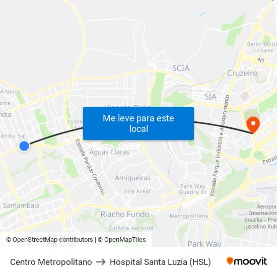 Centro Metropolitano to Hospital Santa Luzia (HSL) map