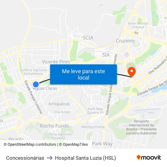 Concessionárias to Hospital Santa Luzia (HSL) map