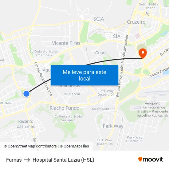 Furnas to Hospital Santa Luzia (HSL) map