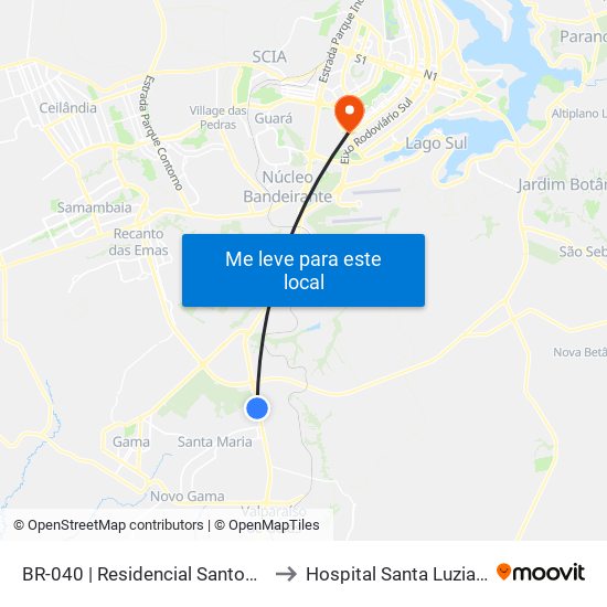 Br-040 | Residencial Santos Dumont to Hospital Santa Luzia (HSL) map