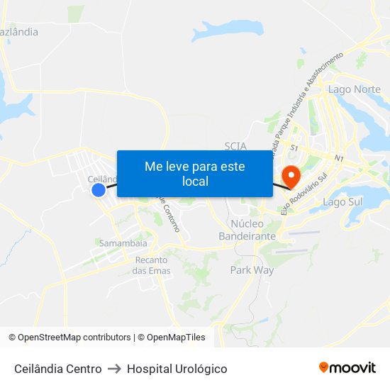 Ceilândia Centro to Hospital Urológico map