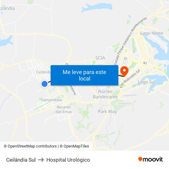 Ceilândia Sul to Hospital Urológico map