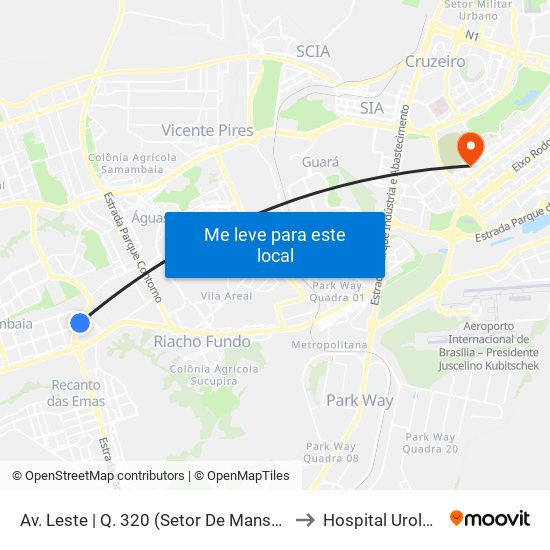 Av. Leste | Q. 320 (Setor De Mansões Q. 3) to Hospital Urológico map