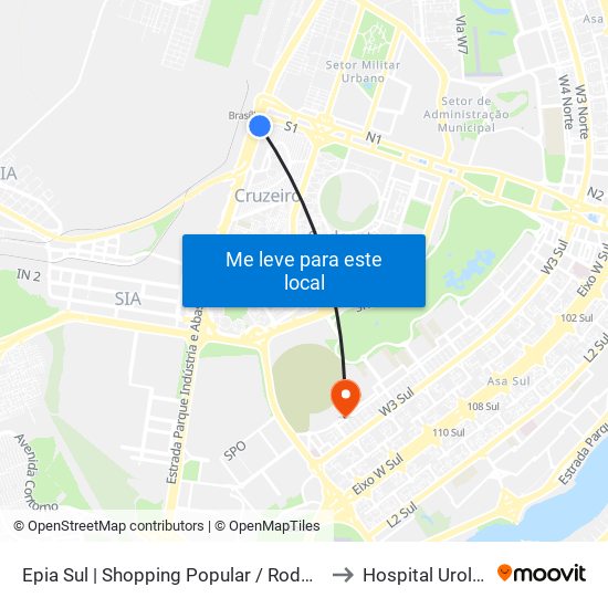 EPIA | Shopping Popular / Rodoferroviaria to Hospital Urológico map