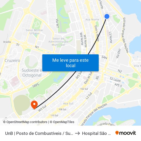 UnB | Posto de Combustíveis / Subway to Hospital São Braz map