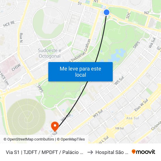 Via S1 | Tjdft / Mpdft / Palácio Do Buriti to Hospital São Braz map