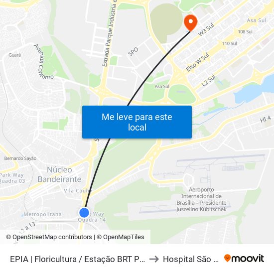 EPIA | Floricultura / Estação BRT Park Way to Hospital São Braz map