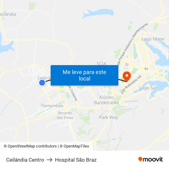 Ceilândia Centro to Hospital São Braz map